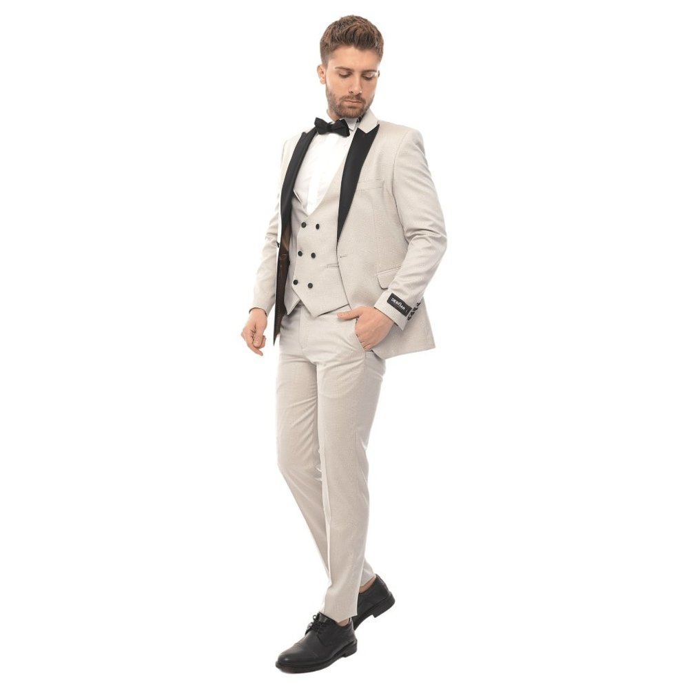 Turkish Mens Tuxedo, Double Breasted Vest, Ecru